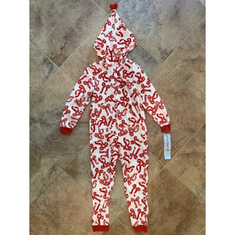 Girls' Cat & Jack Red Bows One Piece Fleece Sleeper Small NWT Christmas PJ's